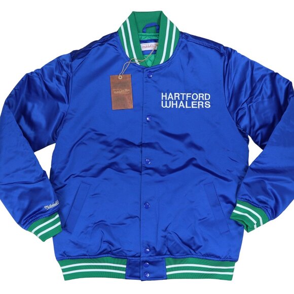 Mitchell & Ness Hartford Whalers Satin Snap Front Heavyweight Men's Jacket NWT